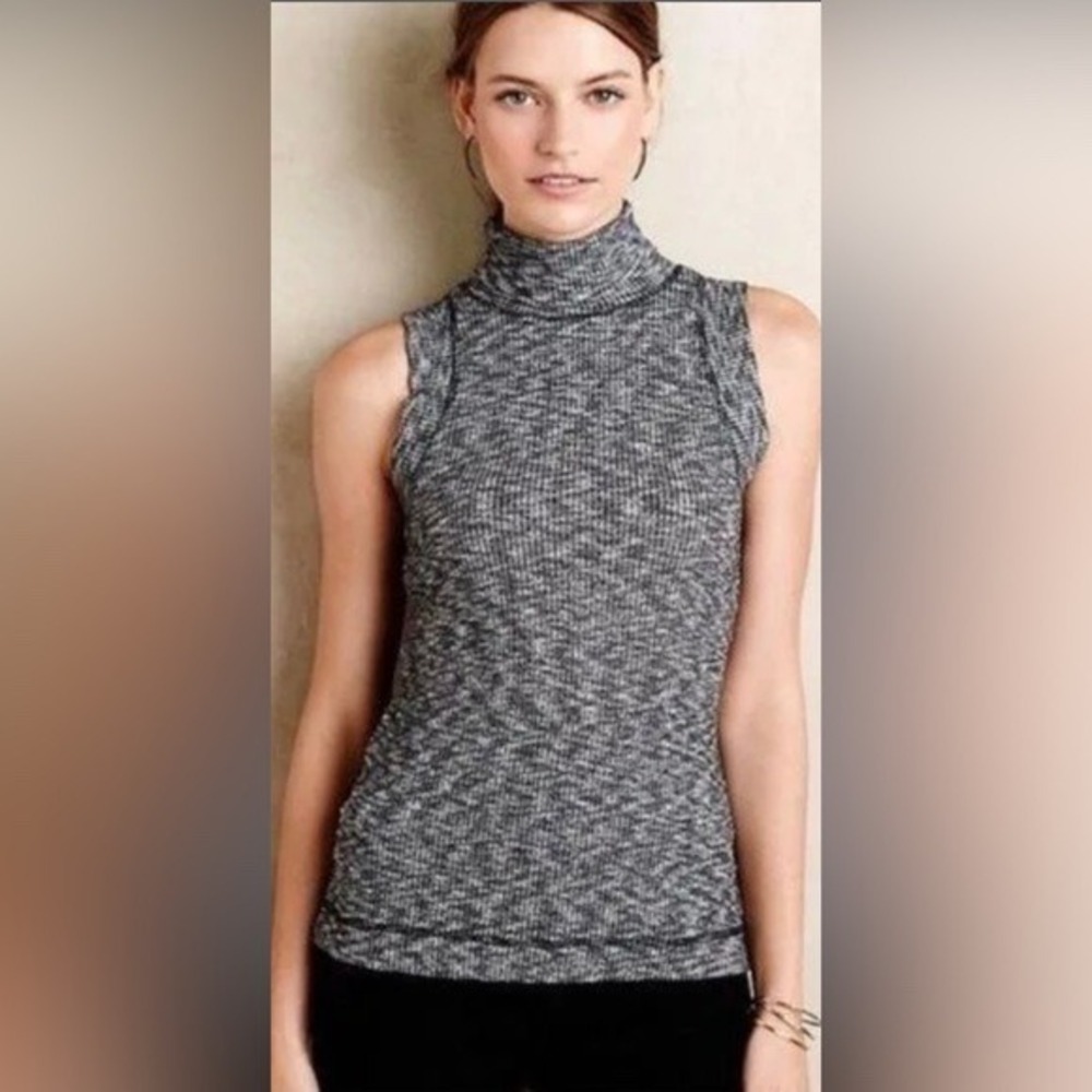 Anthropologie Postmark Sleeveless Turtle neck tank top shirt blouse ribbed grey